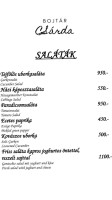Bojtar Inn menu