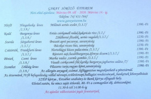 Garay Söröző menu