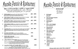 Macska Panzió Étterem menu