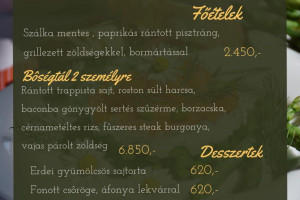 Bor Bazsalikom Pizzeria, Étterem; Sárospatak menu