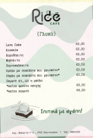 Ride Cafe menu