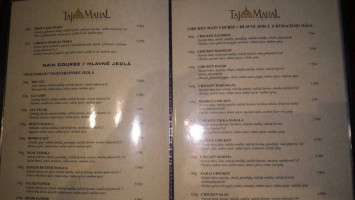 Indická Reštaurácia Taj Mahal menu