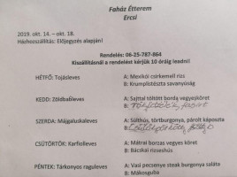 Fahaz Etterem Ercsi menu