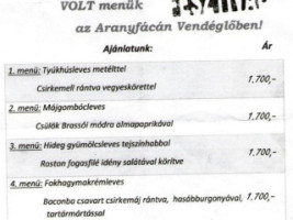 Aranyfacan Vendeglo Sopron menu