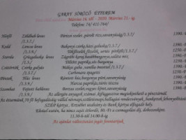 Garay Söröző menu