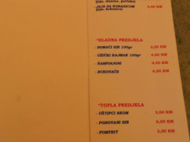 Restoran Izvor menu