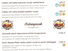 Kisfaludy Vendégház menu