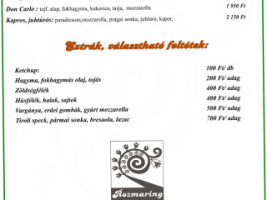 Rozmaring Vendéglő Pizzéria, menu